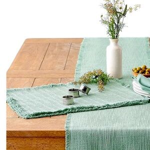 Set of 12 placemats- teal / green with fringe edges - 100% cotton